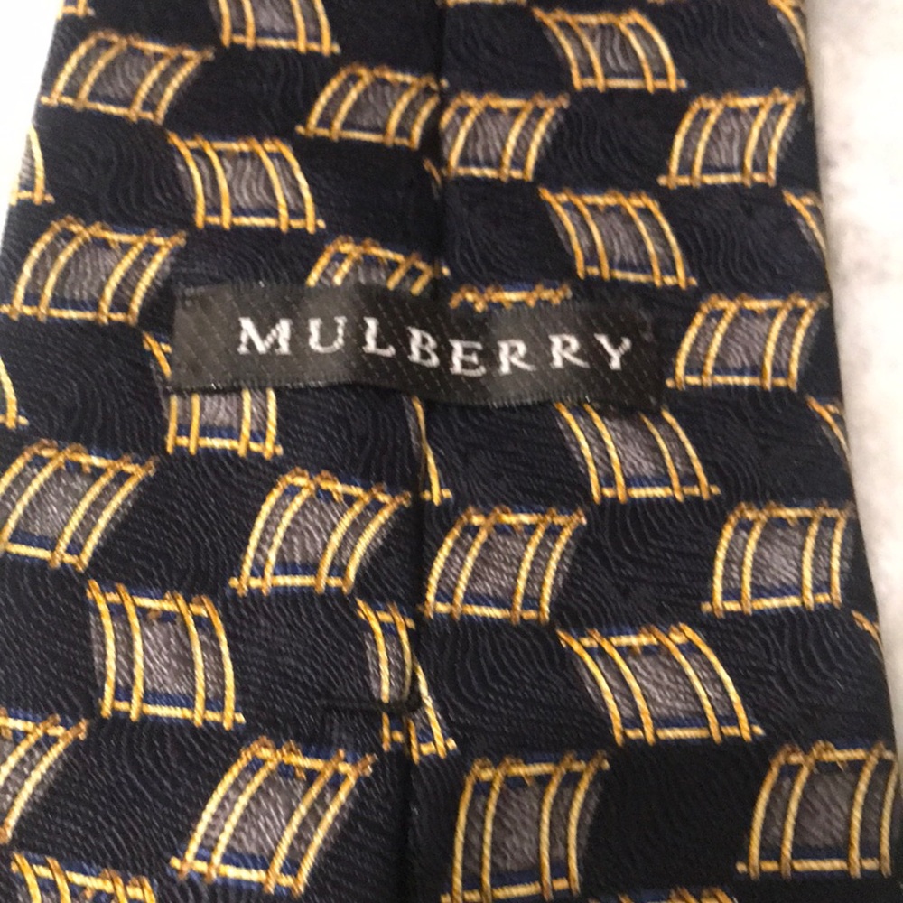 Mulberry Navy Blue Silk Tie Mens Necktie Made in USA Gold Accents Classic Formal - Picture 4 of 7